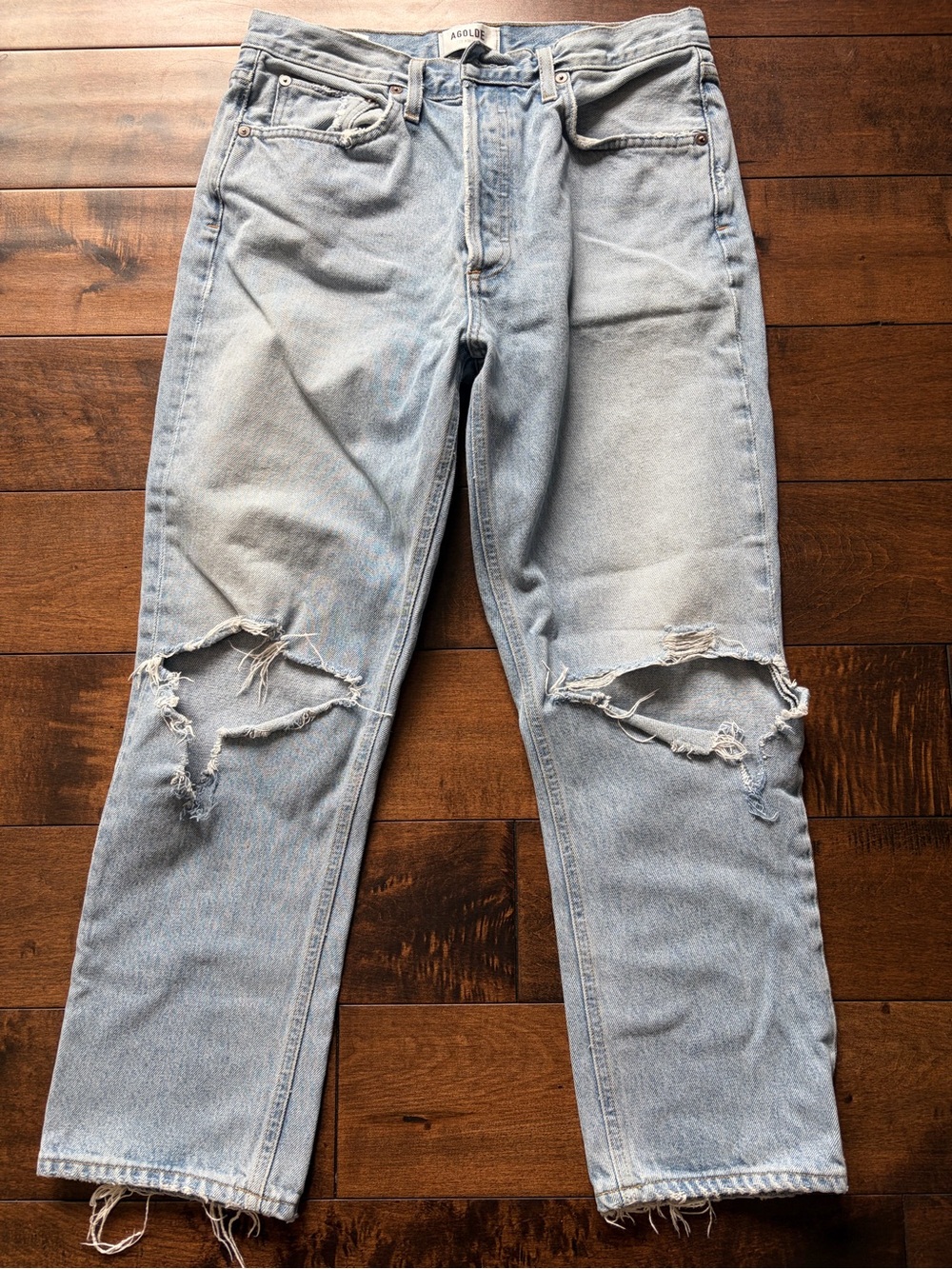 Agolde Riley Light Blue high rise straight cropped Distressed women’s Jeans